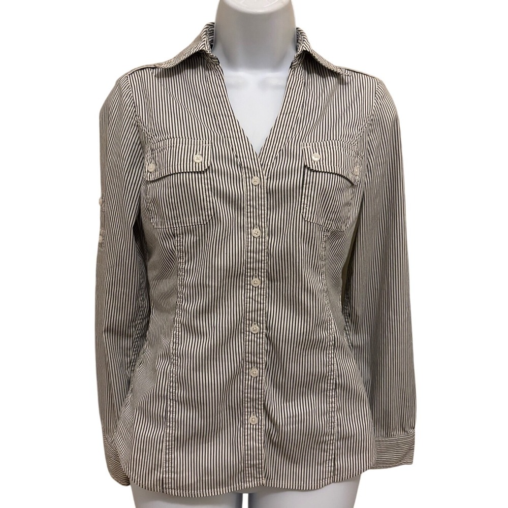 Express Design Studio Striped Button-Down Shirt in Black and White
